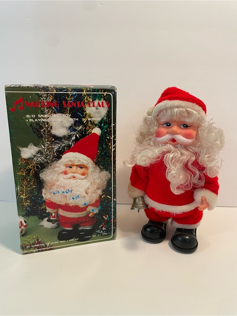 Vintage Walking Santa Claus Musical Toy Taiwan Animates Christmas 70s Untested